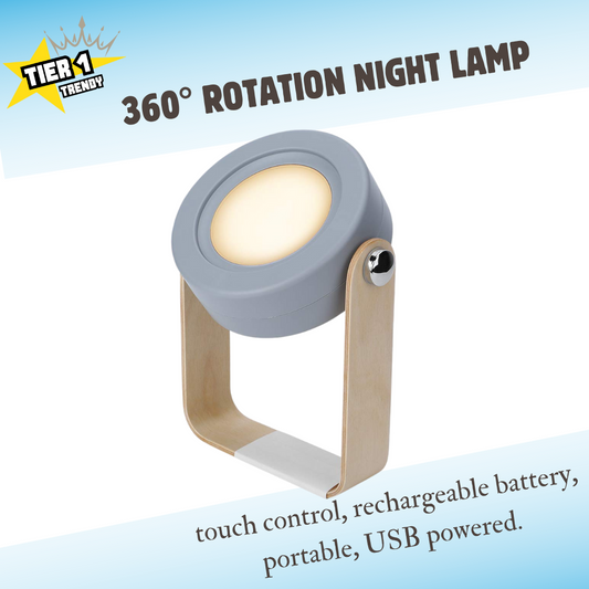 LED Night Light: 360° rotation, touch control, rechargeable battery, portable, USB powered.