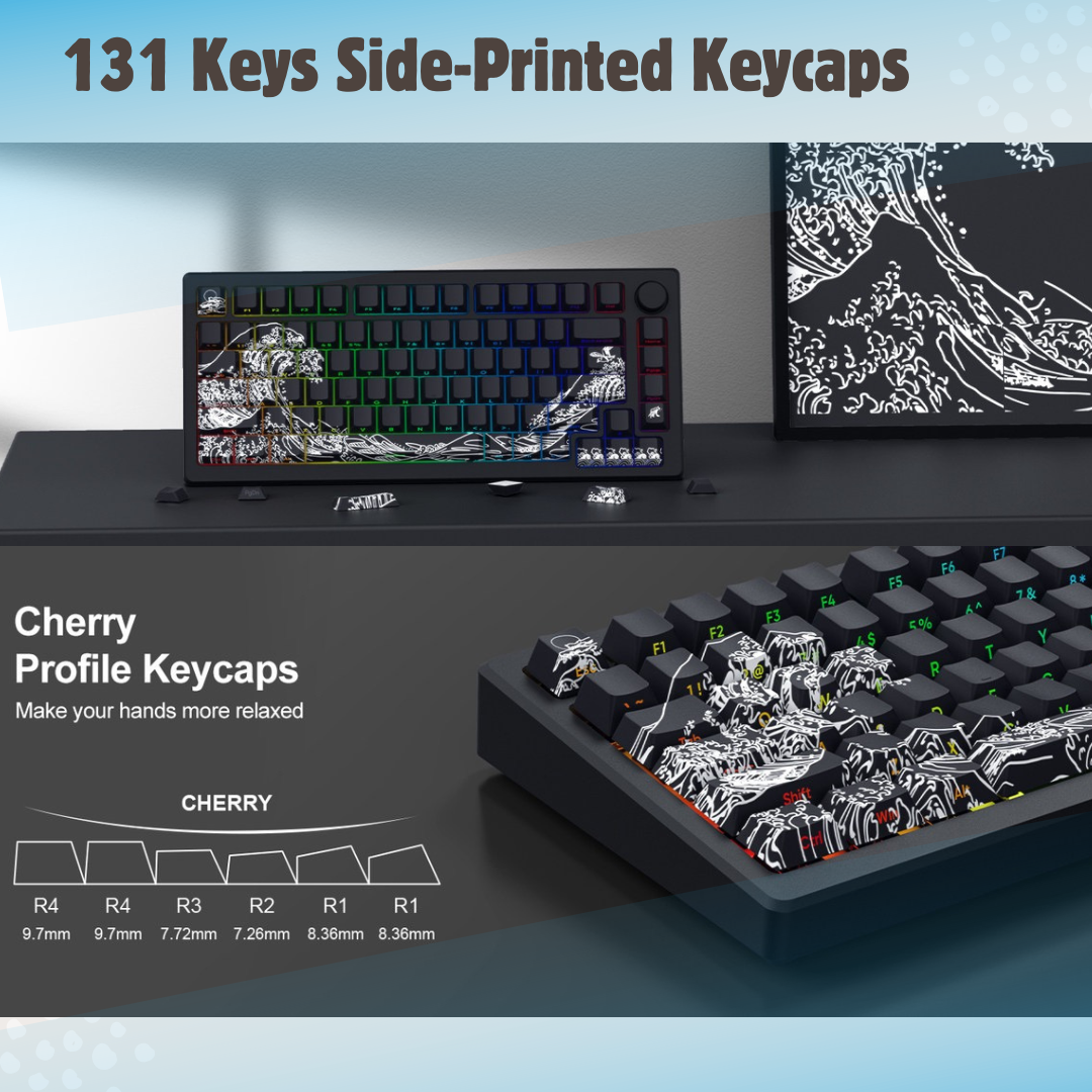 PBT Dye Sub keyboard caps Set, Side Print Key-caps, 131 Keys Cherry Profile Custom Key-caps