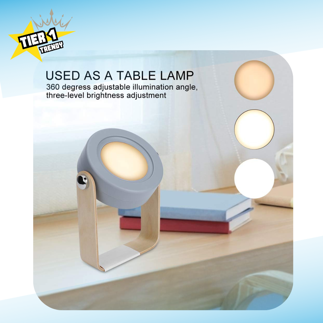 LED Night Light: 360° rotation, touch control, rechargeable battery, portable, USB powered.