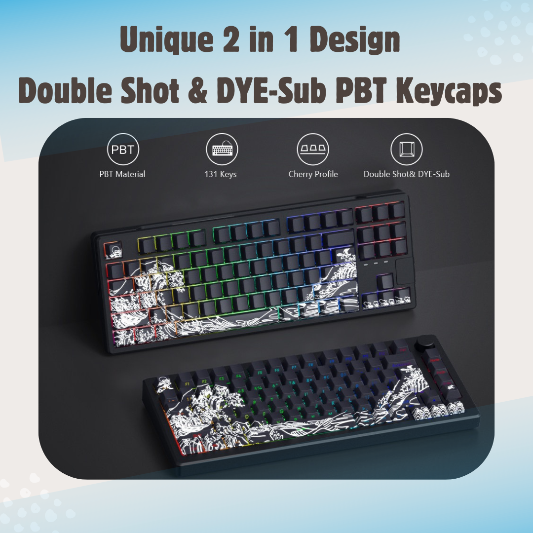 PBT Dye Sub keyboard caps Set, Side Print Key-caps, 131 Keys Cherry Profile Custom Key-caps